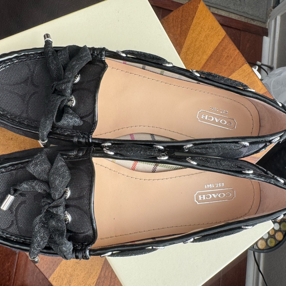 Coach Carisa black loafers signature canvas